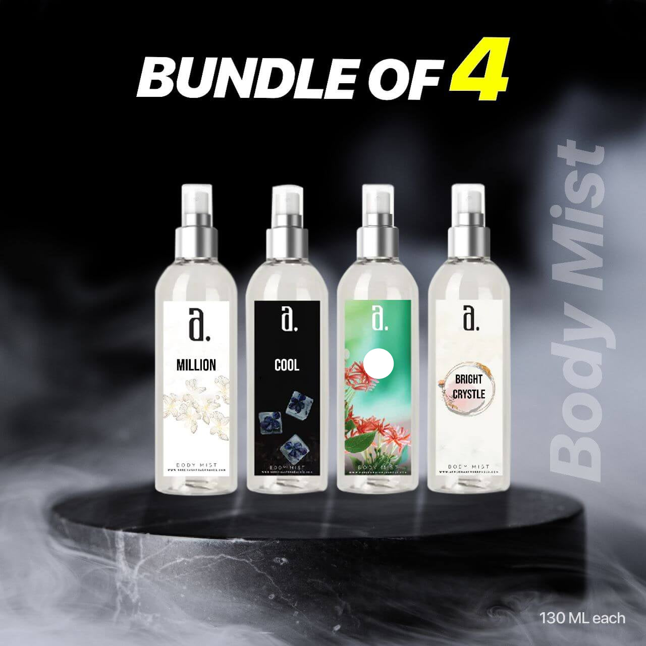 BUNDLE OF 4 TOP FRAGRANCES BODY MISTS 130ML